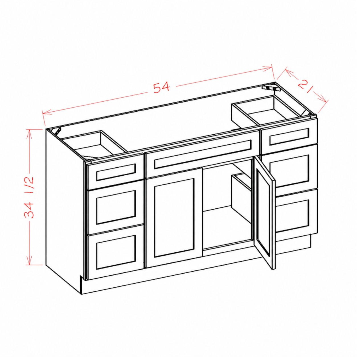 54 Inch Antique White Shaker Single Sink Bathroom Vanity with Drawers