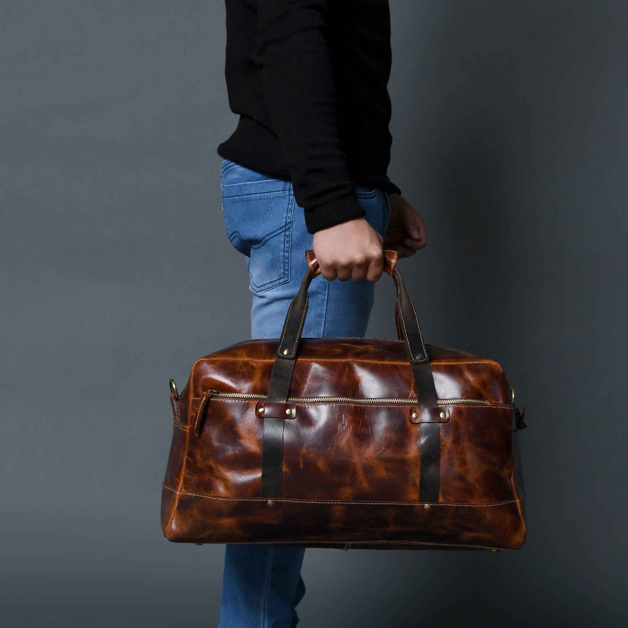 Espresso Elegance Carry on Duffle, Saddle Tan