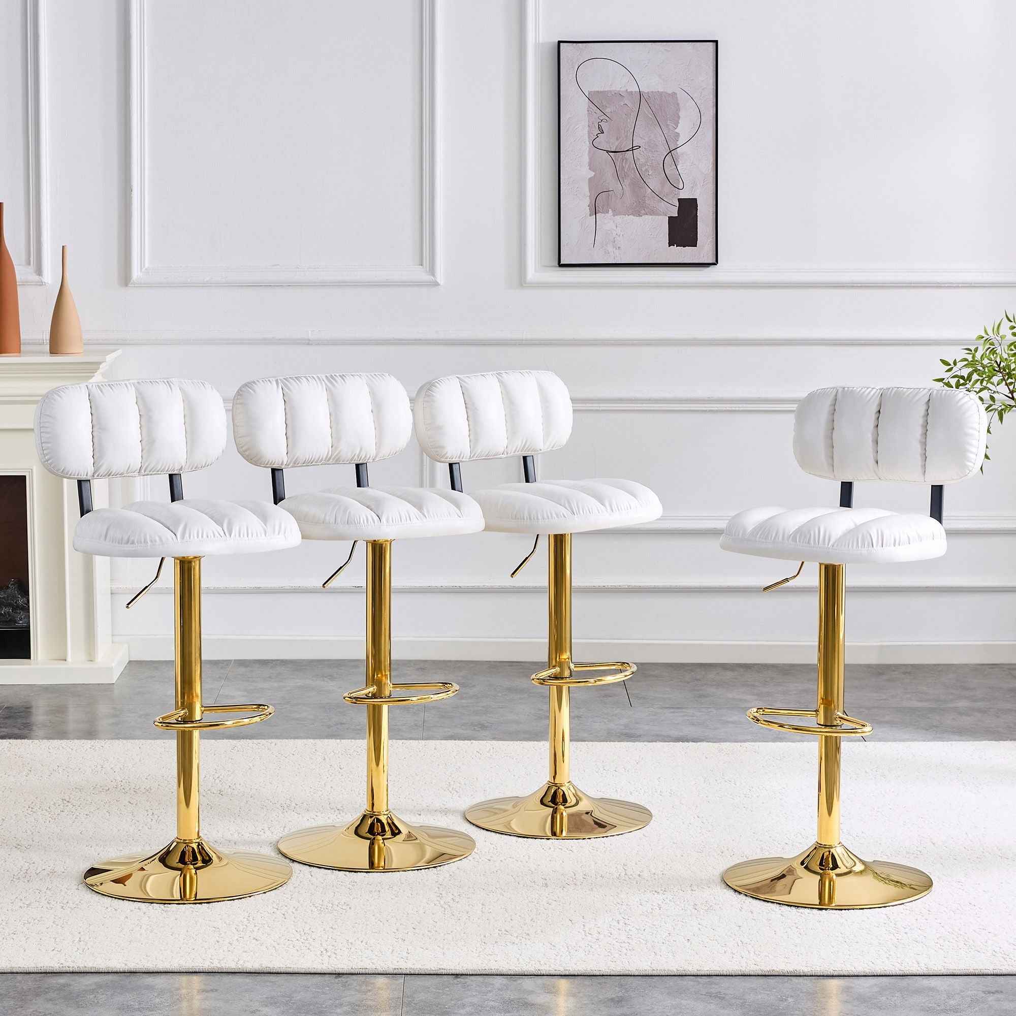 Adjustable Height Bar Stools & Footrest For Kitchen Island (Set of 2)