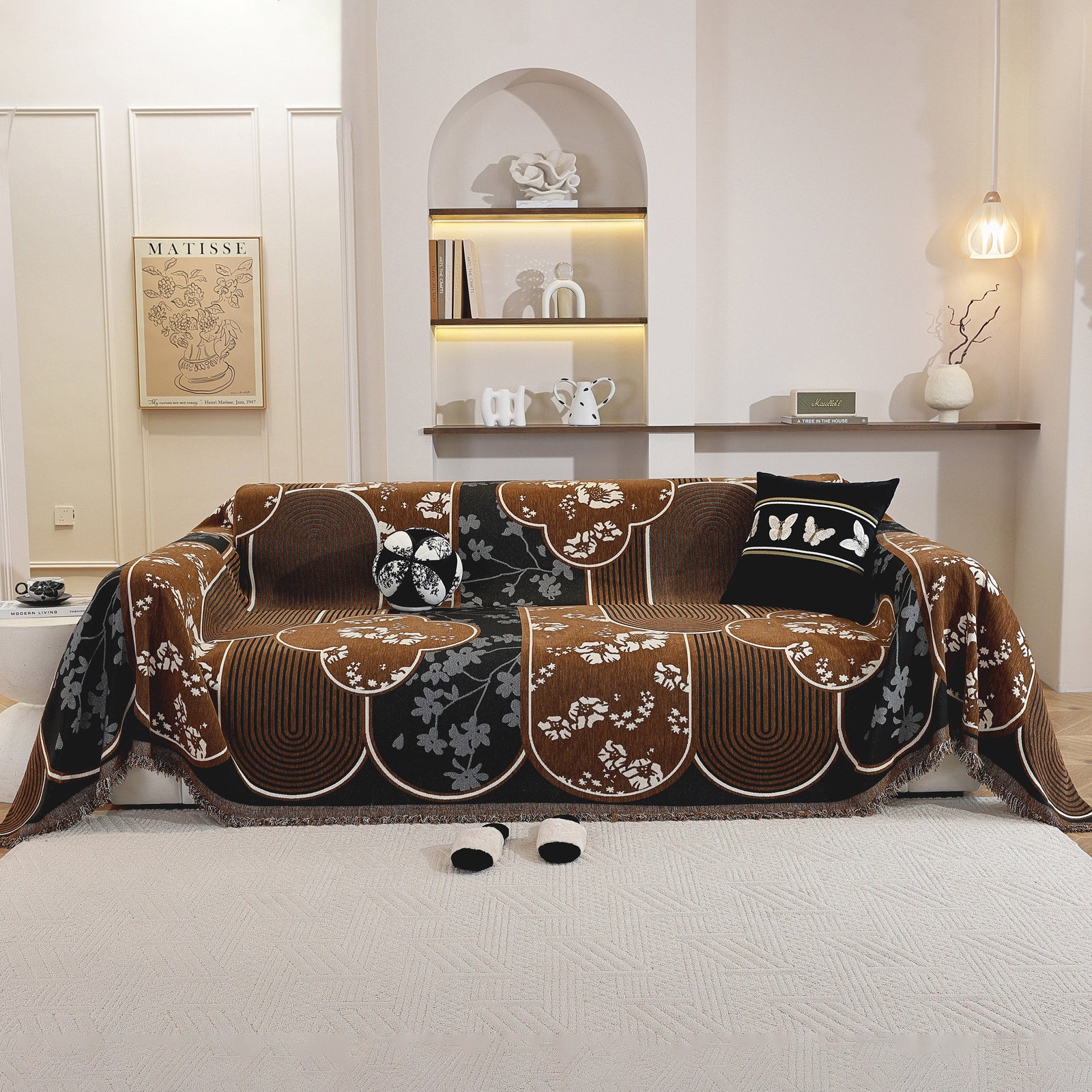 Modern Retro Sofa Throw - Decorative, Washable Chenille Blanket & Couch Protector