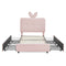 Upholstered Bed With Oversized Rabbit Ear Headboard, LED Lights & 4 Storage Drawers