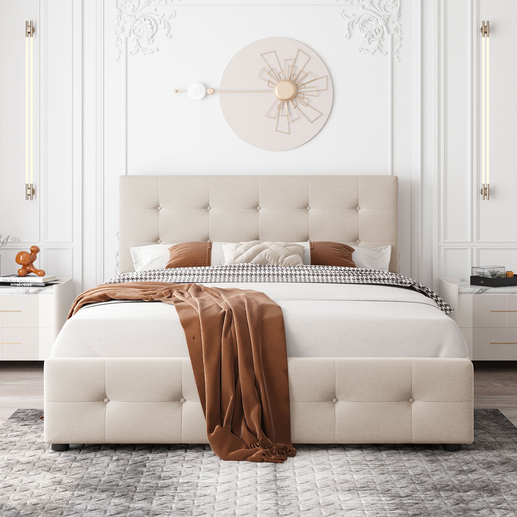 Walker Edison | Upholstered Queen Platform Bed with Storage