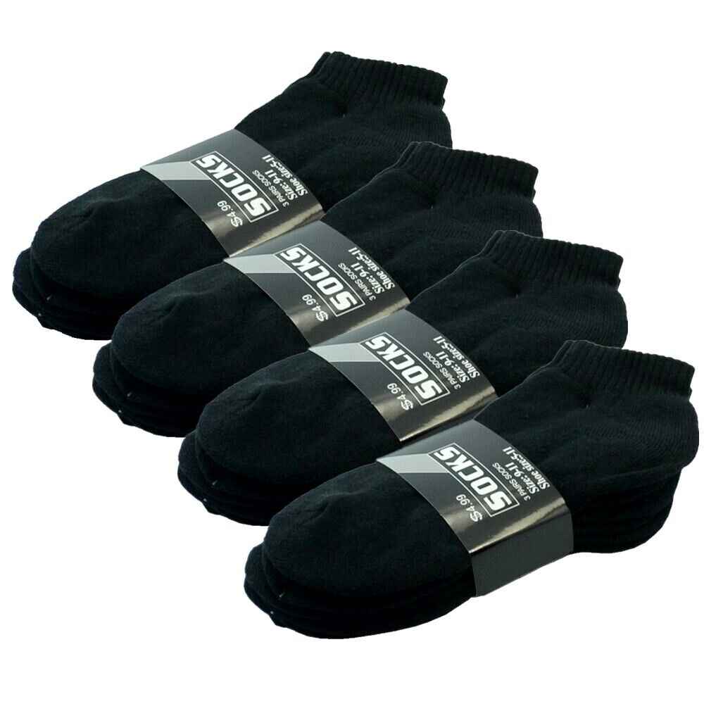 3-12 Pairs Mens Plain Solid Cotton Sports Ankle Athletic Socks Low Cut Size 9-13