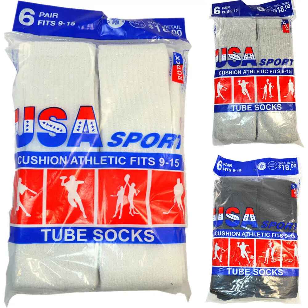 Men Athletic Socks Cotton Sports Solid Tube Socks sox Sizes 9-15