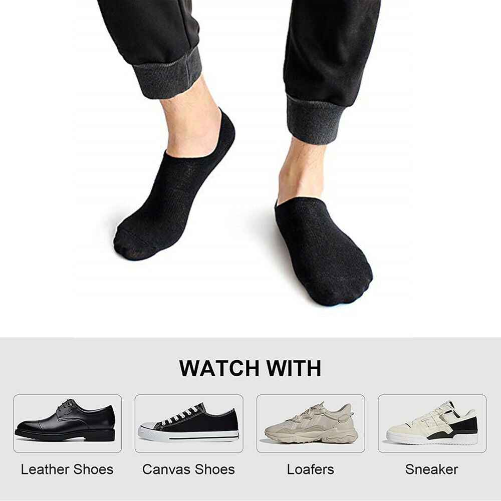 3-12 Pairs Mens No Show Invisible Nonslip Loafer Solid Boat Cotton Low Cut Socks