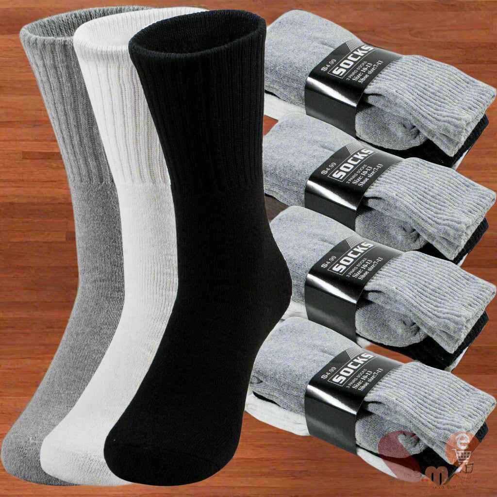 Lot 3-12 Pairs Mens Solid Sports Athletic Work Plain Crew Socks Size 9-11 10-13