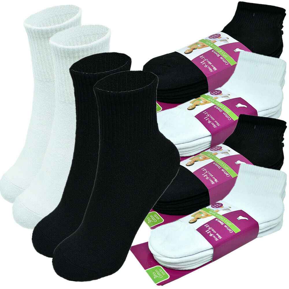 3-12 Pairs For Womens Ankle Athletic Crew Cotton Solid Cushioned Socks Size 9-11