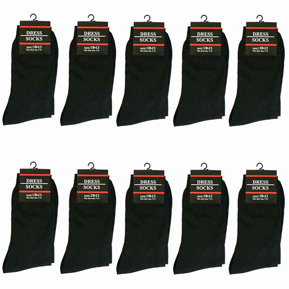 3-12 Pairs Mens Solid Black Cotton Casual Formal Classic Dress Socks Size 10-13