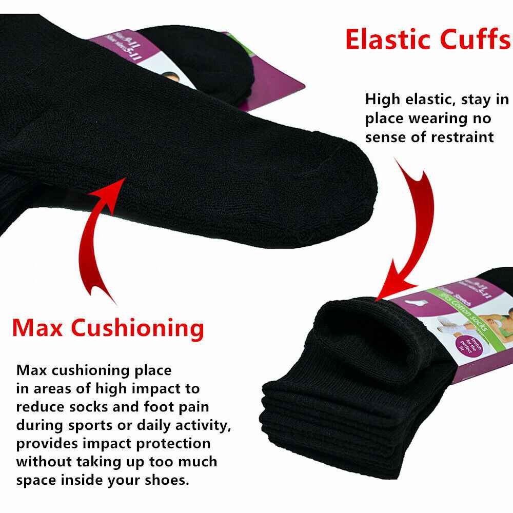3-12 Pairs For Womens Ankle Athletic Crew Cotton Solid Cushioned Socks Size 9-11