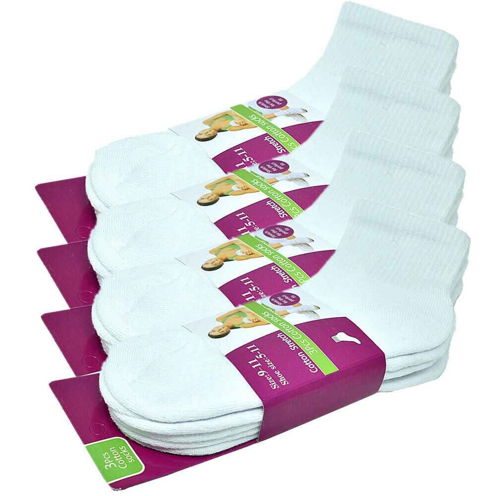 3-12 Pairs For Womens Ankle Athletic Crew Cotton Solid Cushioned Socks Size 9-11