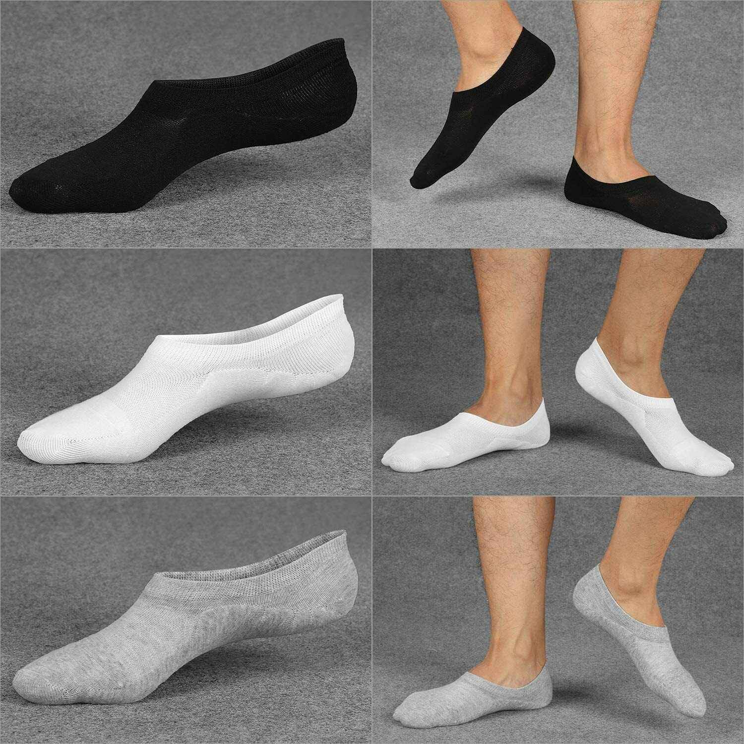3-12 Pairs Mens No Show Invisible Nonslip Loafer Solid Boat Cotton Low Cut Socks