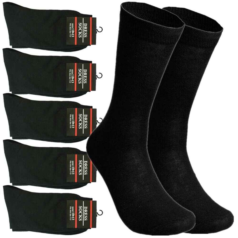 3-12 Pairs Mens Solid Black Cotton Casual Formal Classic Dress Socks Size 10-13