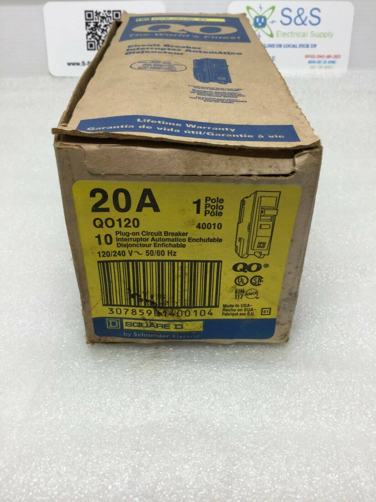 Square D QO120 20 Amp 1 Pole 120/240V Circuit Breaker - Yellow Face
