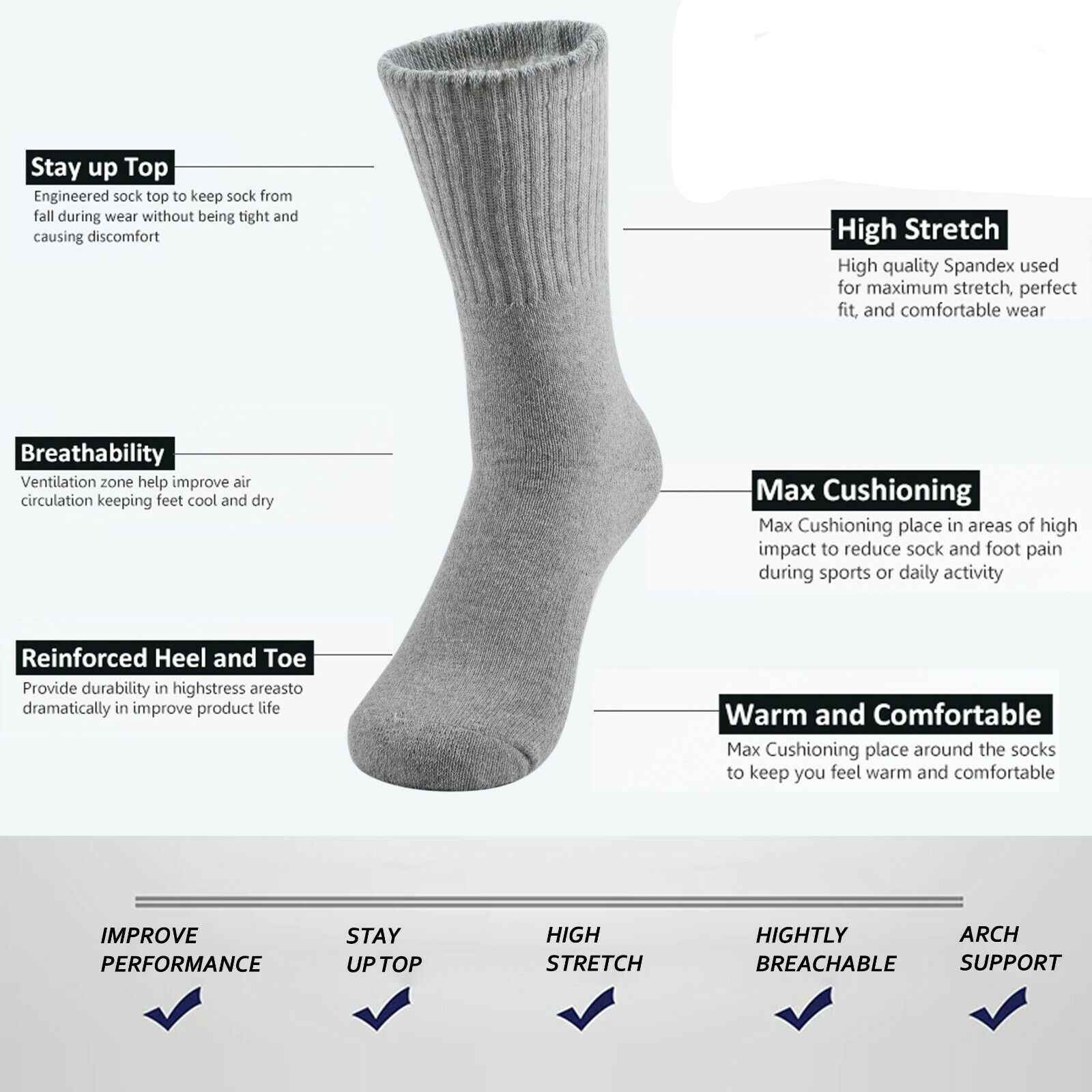 Lot 3-12 Pairs Mens Solid Sports Athletic Work Plain Crew Socks Size 9-11 10-13