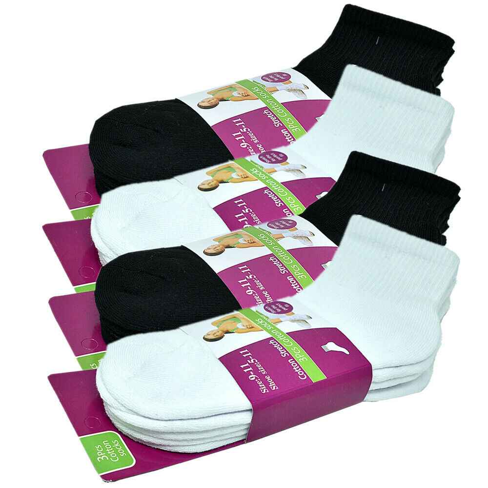 3-12 Pairs For Womens Ankle Athletic Crew Cotton Solid Cushioned Socks Size 9-11