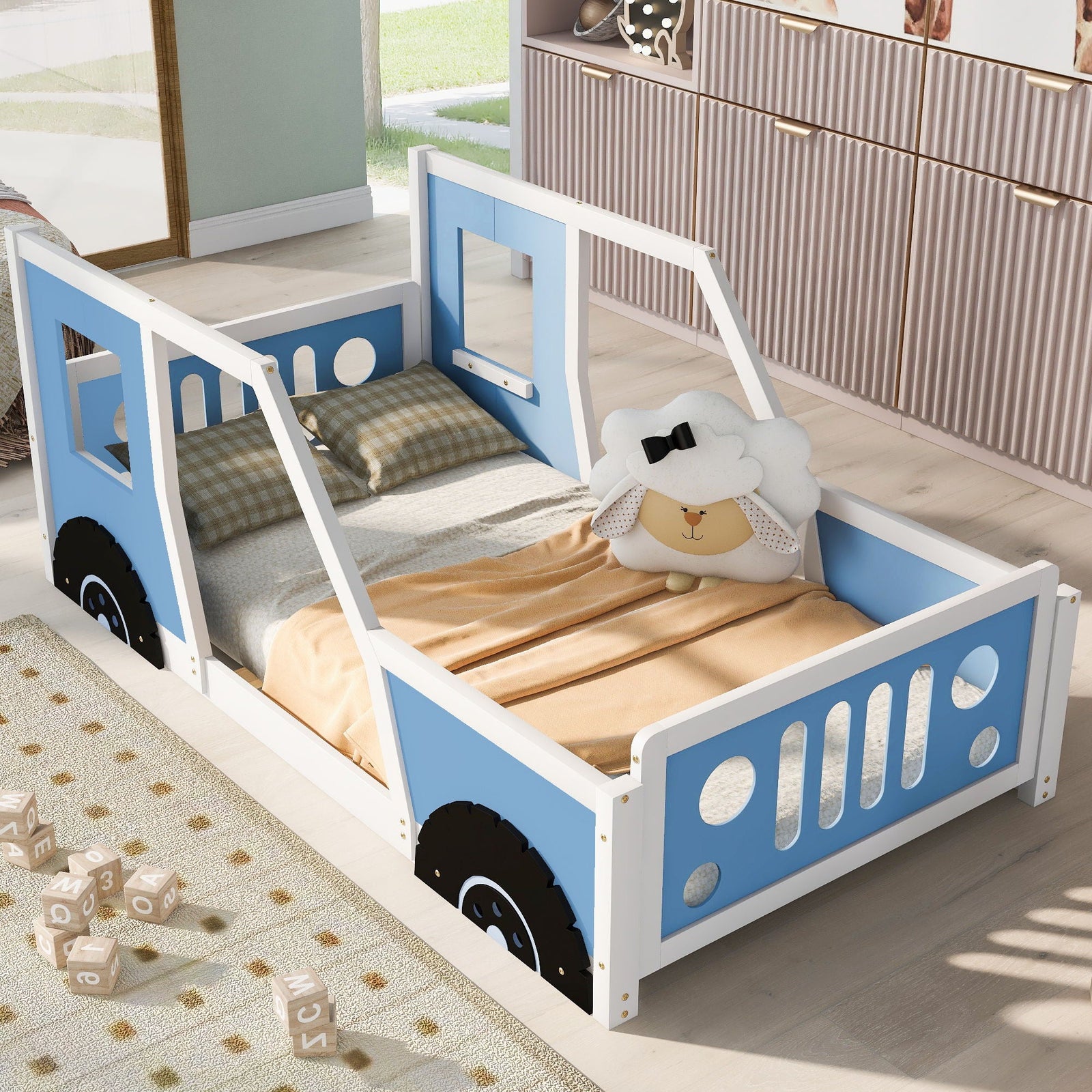 Classic Car Shaped Platform Bed With Wheels