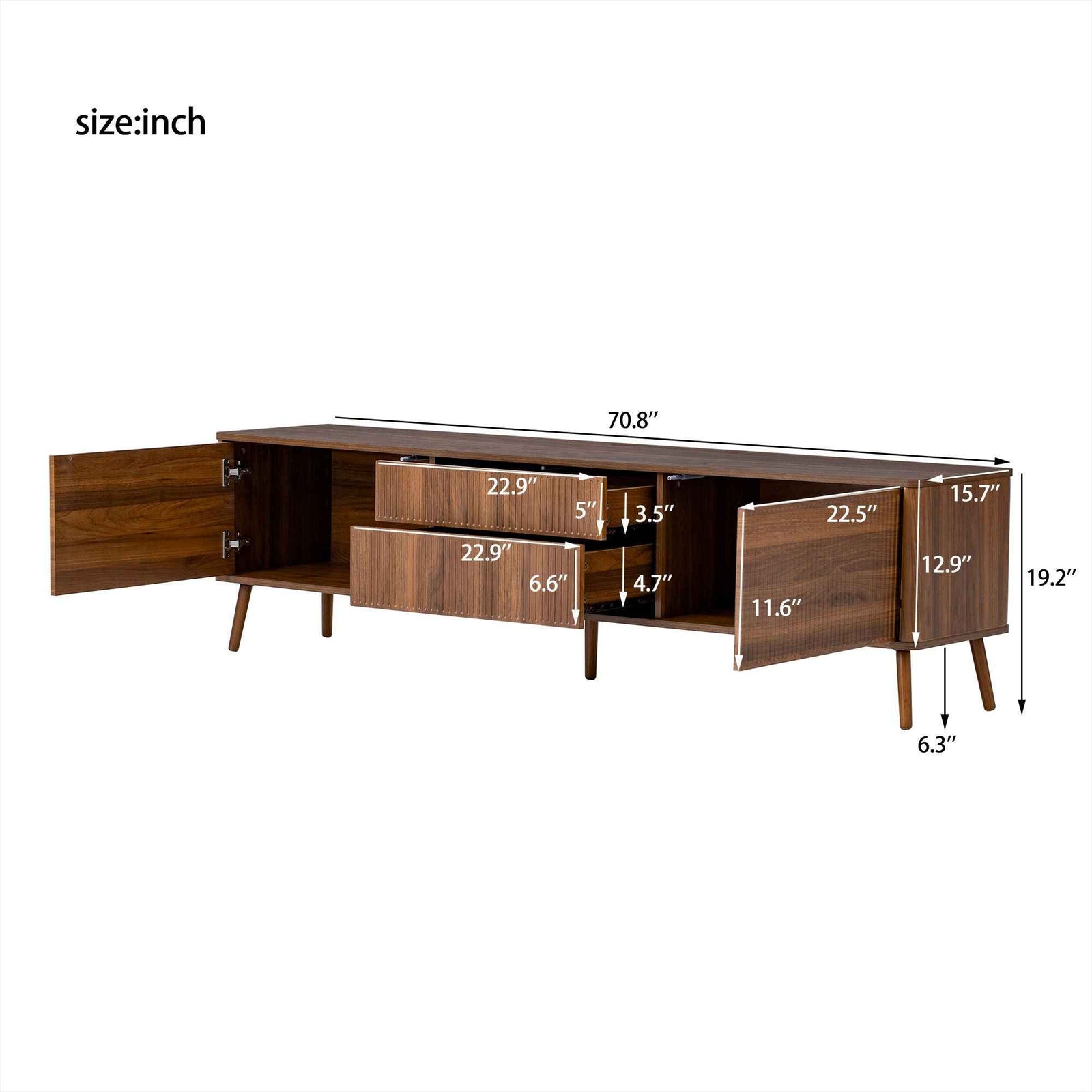 Fluted TV Stand With Storage Drawers And Cabinets For TVs Up To 80