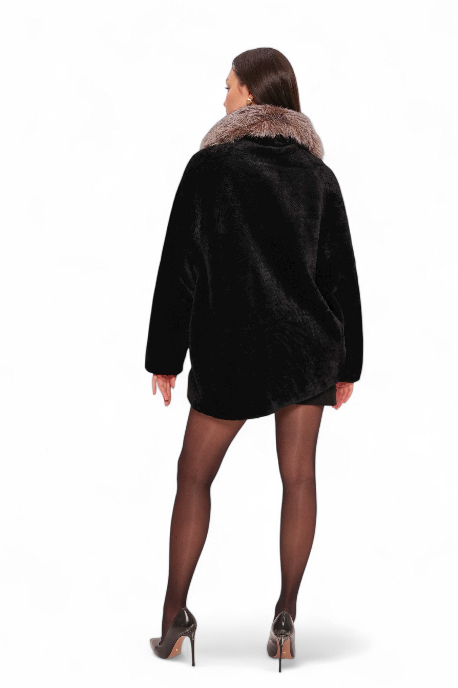 Palermo Genuine Astrakhan Silver Fox Trim Coat