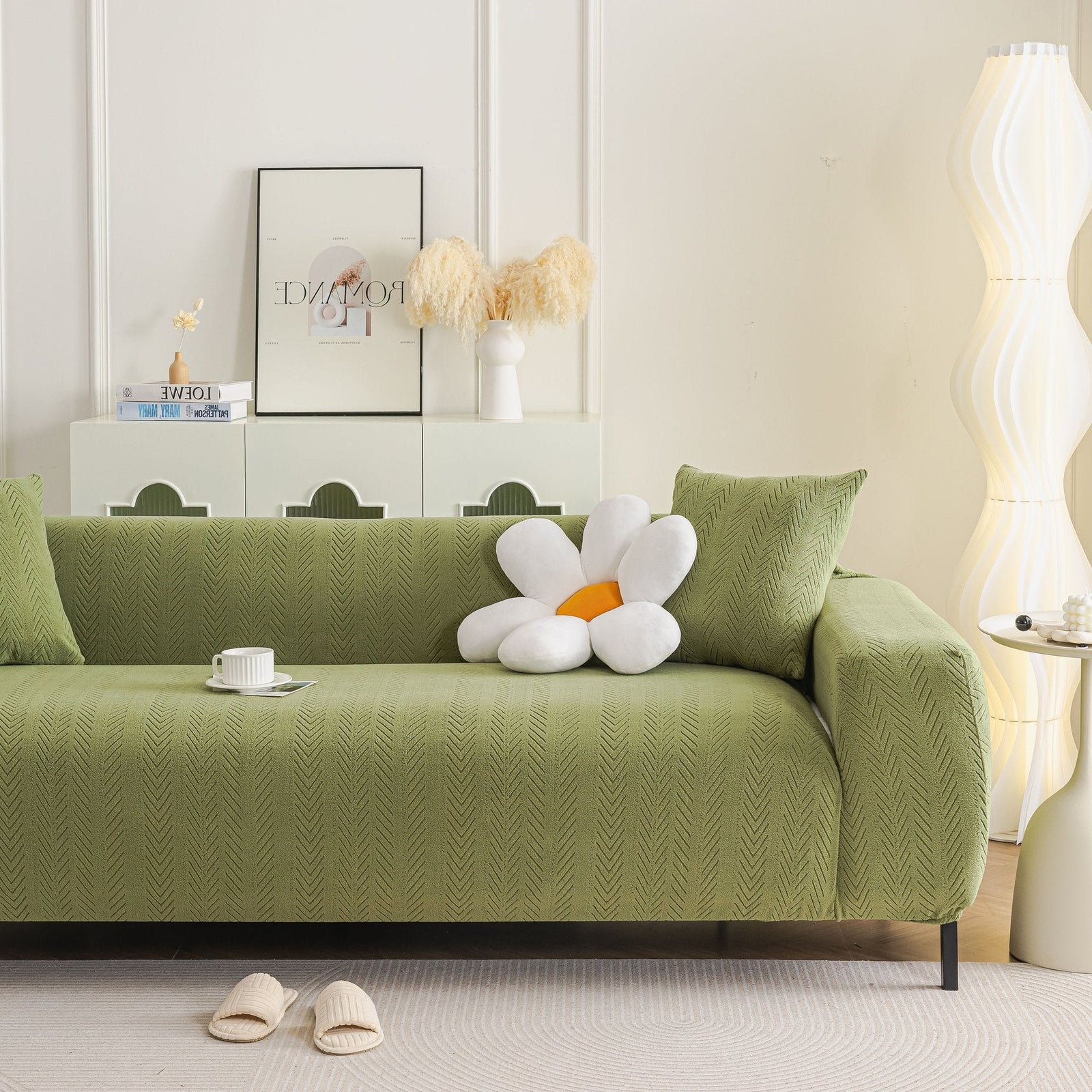 High Stretch Herringbone Textured Slipcover for Standard & L-Shaped Sectional Couches