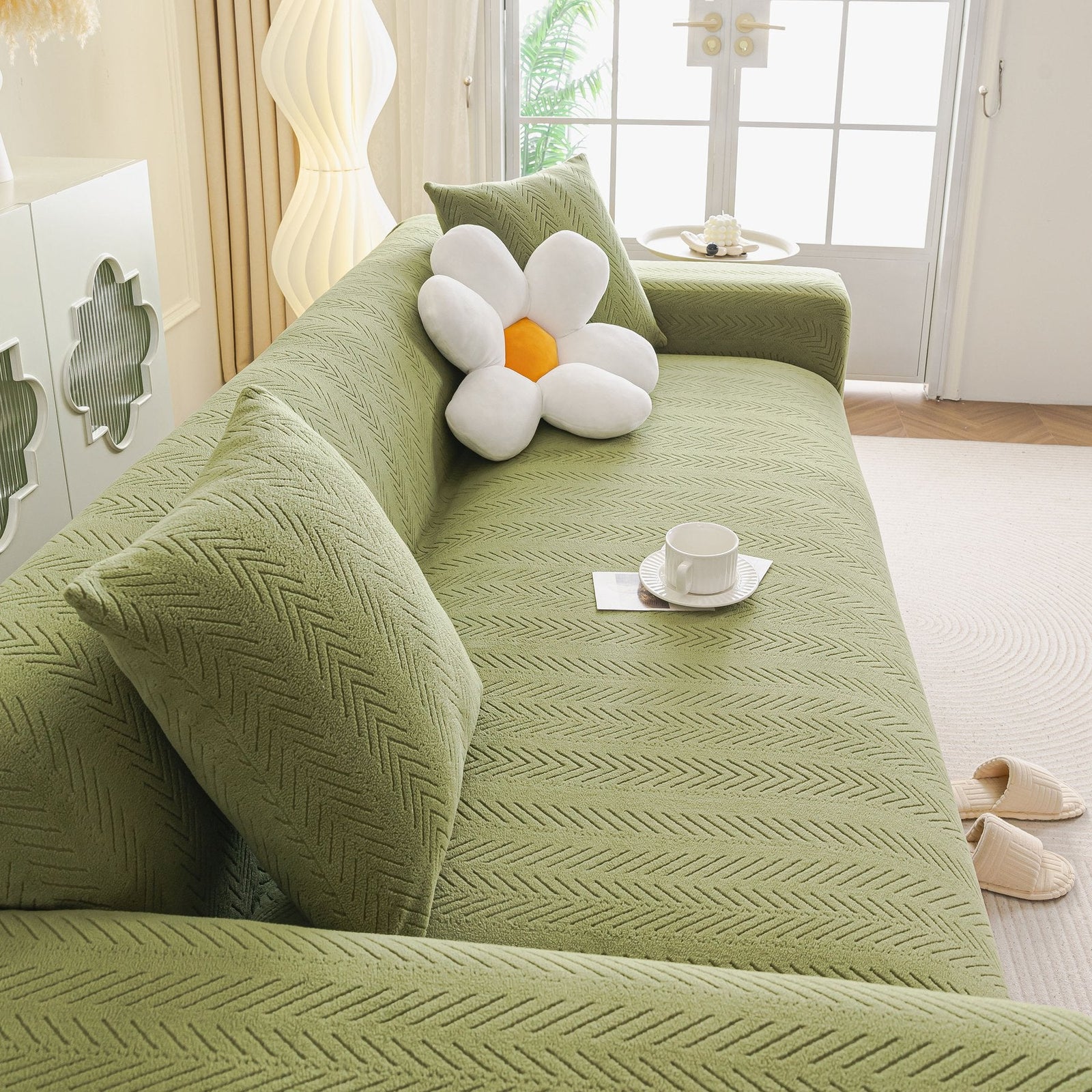 High Stretch Herringbone Textured Slipcover for Standard & L-Shaped Sectional Couches