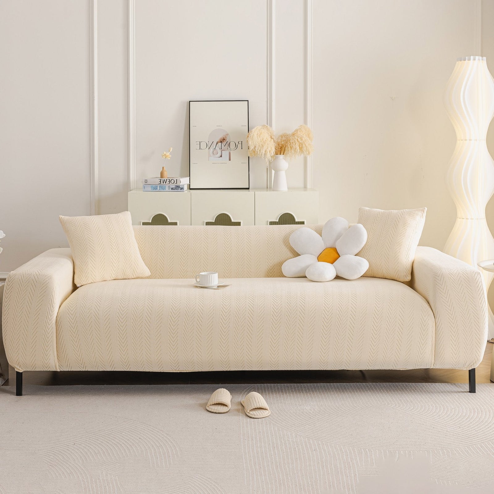 High Stretch Herringbone Textured Slipcover for Standard & L-Shaped Sectional Couches