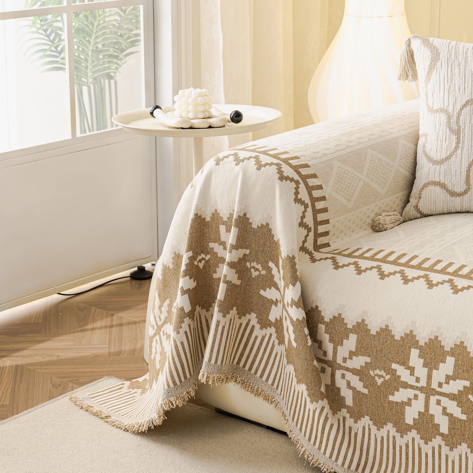 Thick Jacquard Couch Cover for Sectional Sofas, Cozy Washable Sofa Cover Throw Blanket