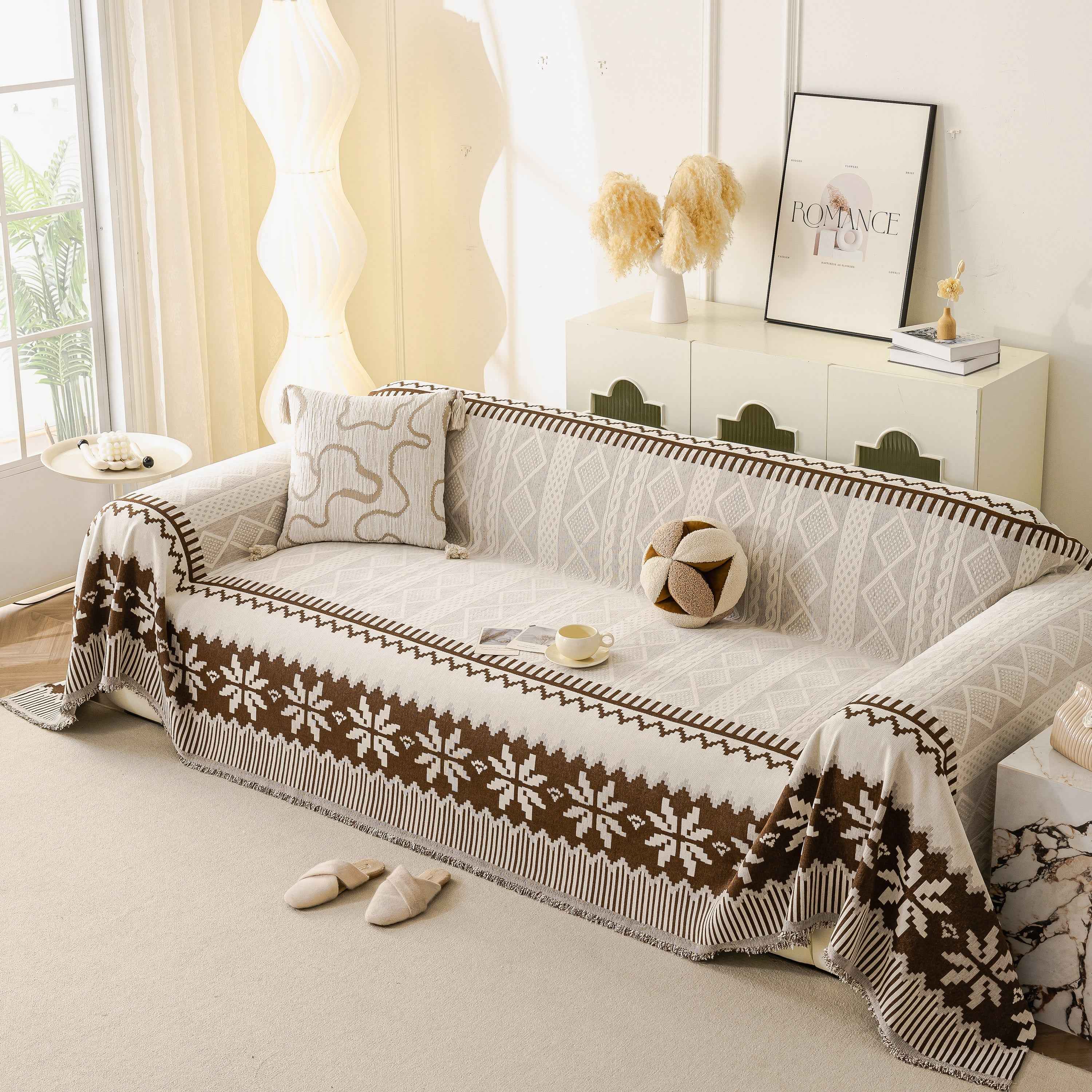 Thick Jacquard Couch Cover for Sectional Sofas, Cozy Washable Sofa Cover Throw Blanket