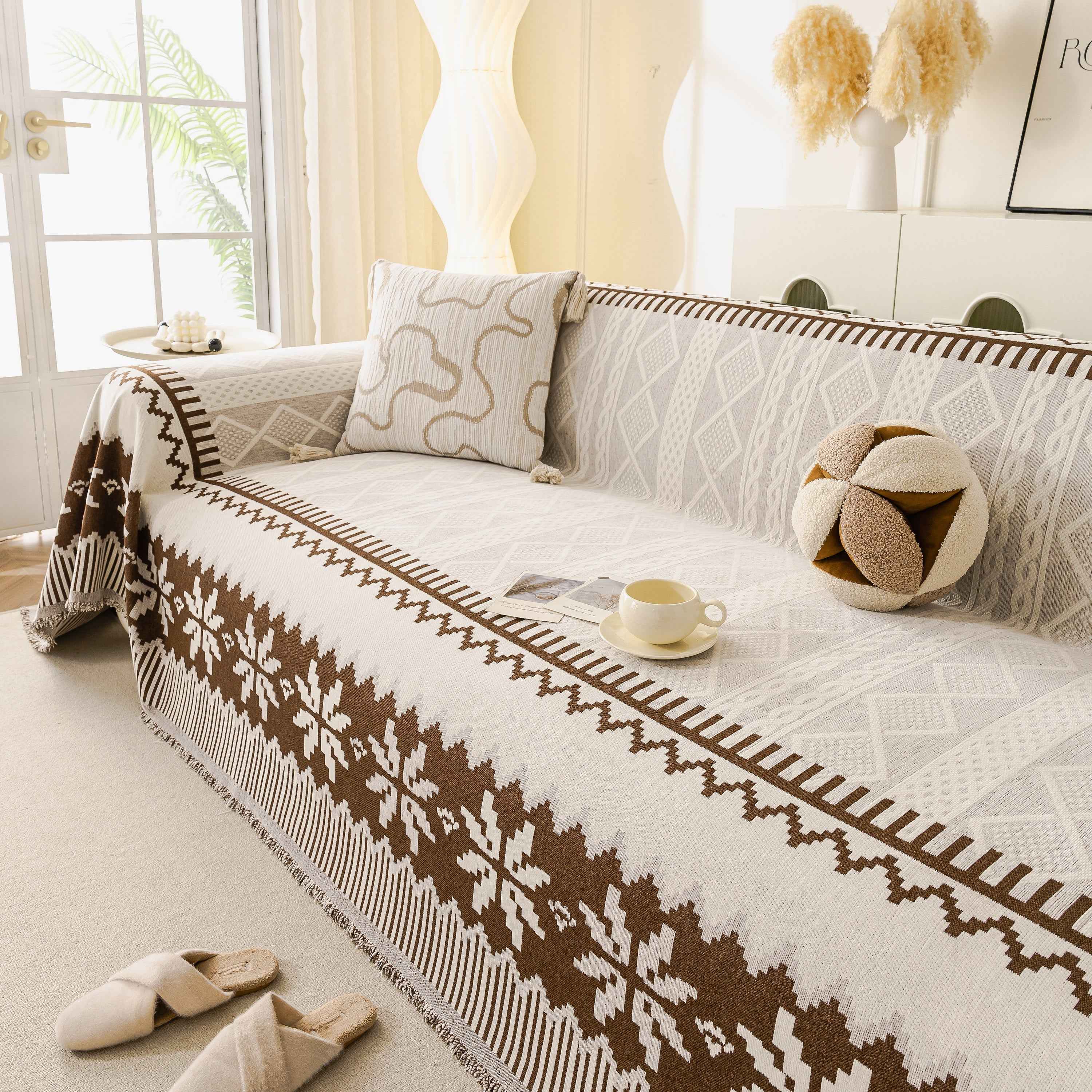 Thick Jacquard Couch Cover for Sectional Sofas, Cozy Washable Sofa Cover Throw Blanket