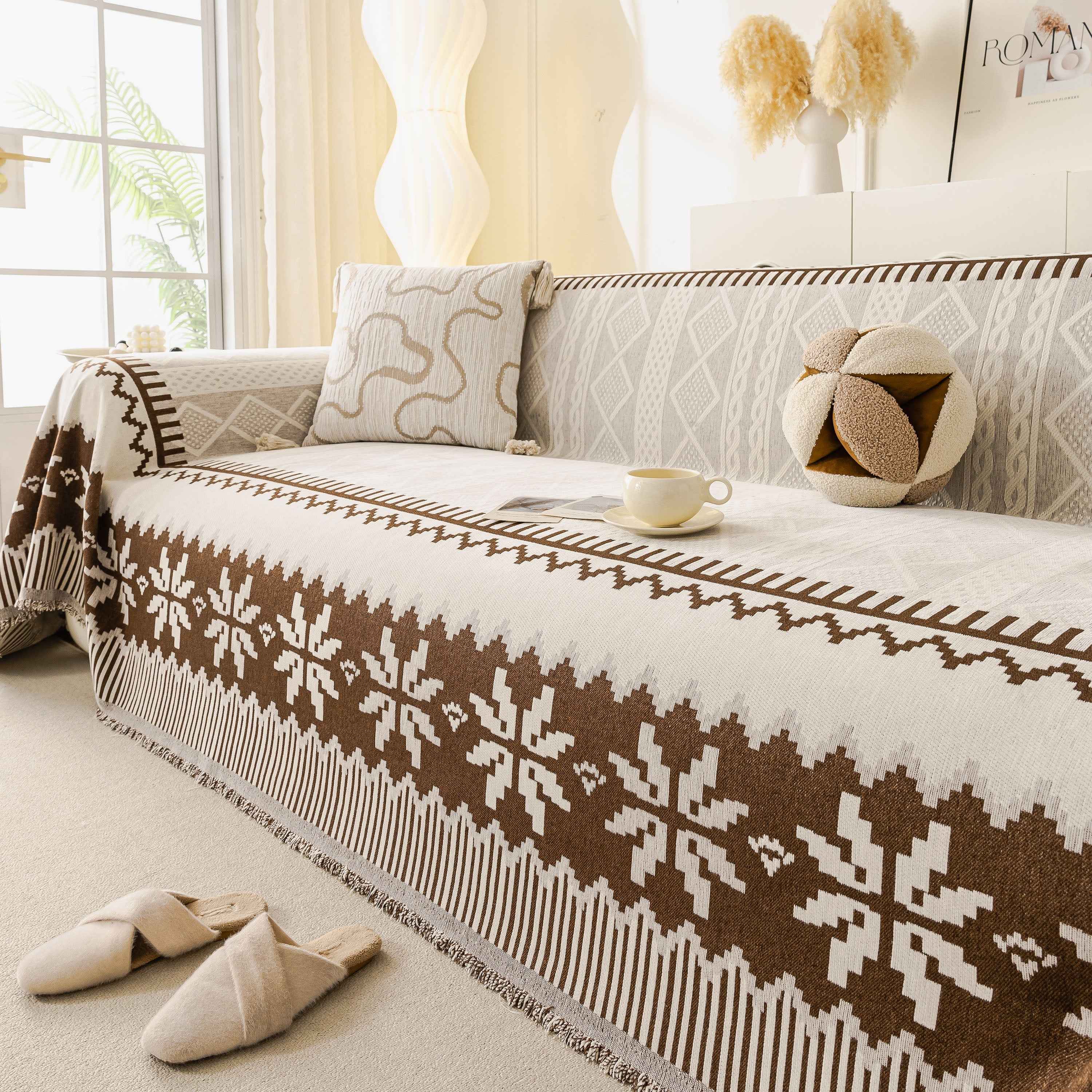 Thick Jacquard Couch Cover for Sectional Sofas, Cozy Washable Sofa Cover Throw Blanket
