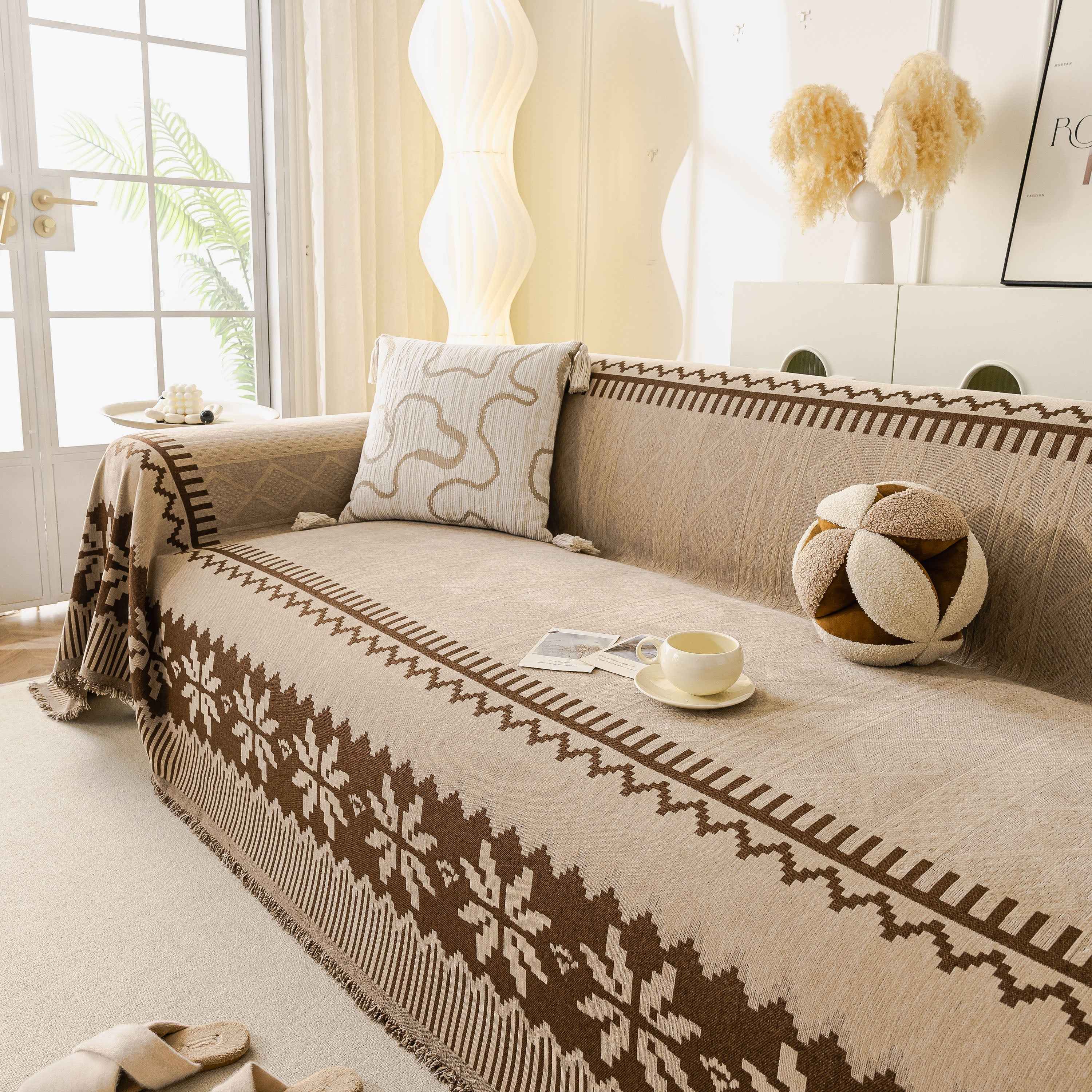 Thick Jacquard Couch Cover for Sectional Sofas, Cozy Washable Sofa Cover Throw Blanket