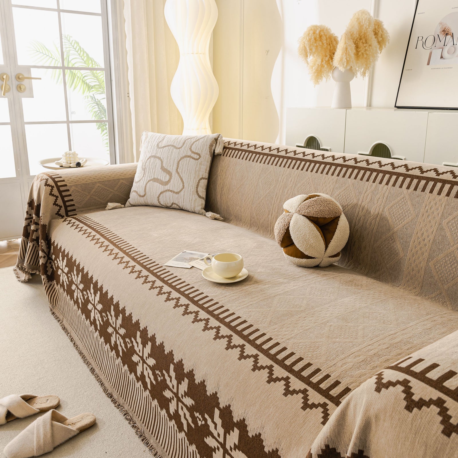 Thick Jacquard Couch Cover for Sectional Sofas, Cozy Washable Sofa Cover Throw Blanket