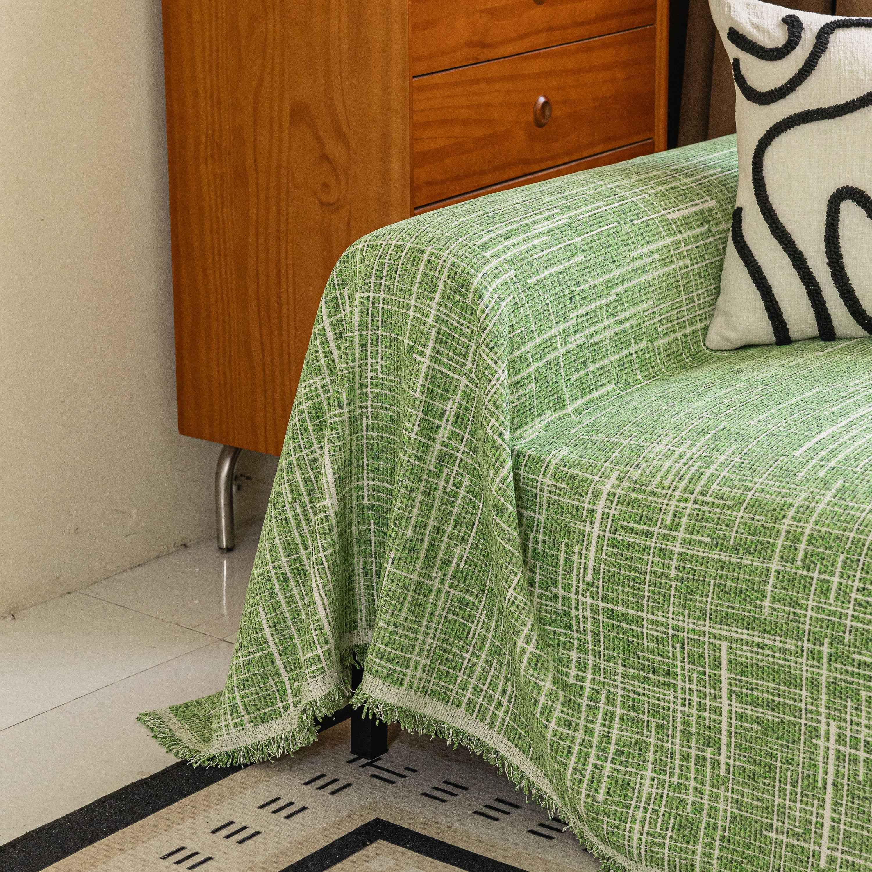 Boho Woven Sofa Throw Cover, Modern Soft Couch Protector for Pets & Living Room Decor