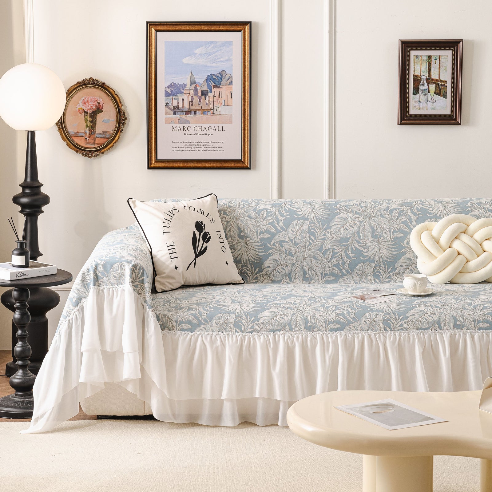 French Chic Style Ruffle Floral Cover Throws for Sofas, Decorative Couch Covers