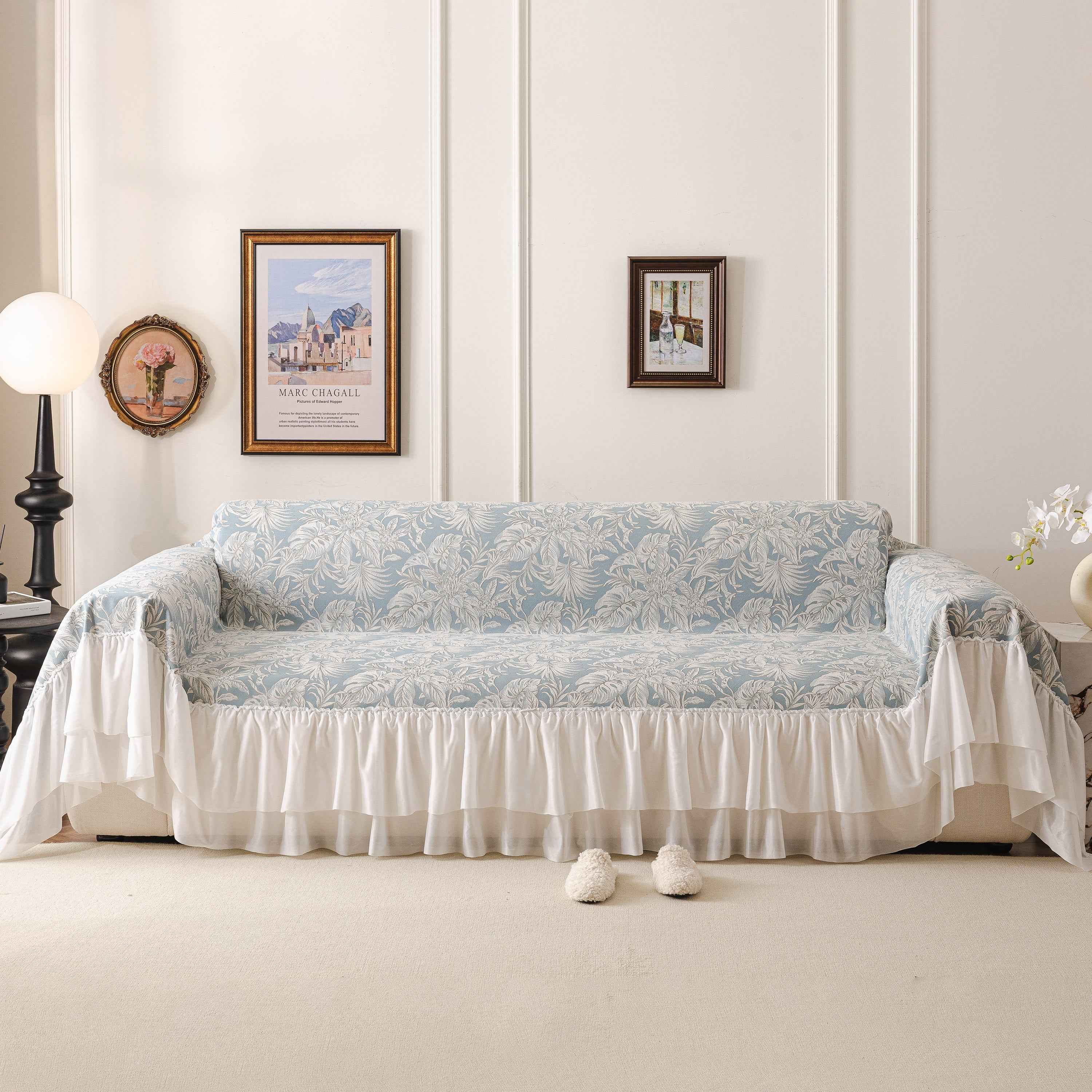 French Chic Style Ruffle Floral Cover Throws for Sofas, Decorative Couch Covers