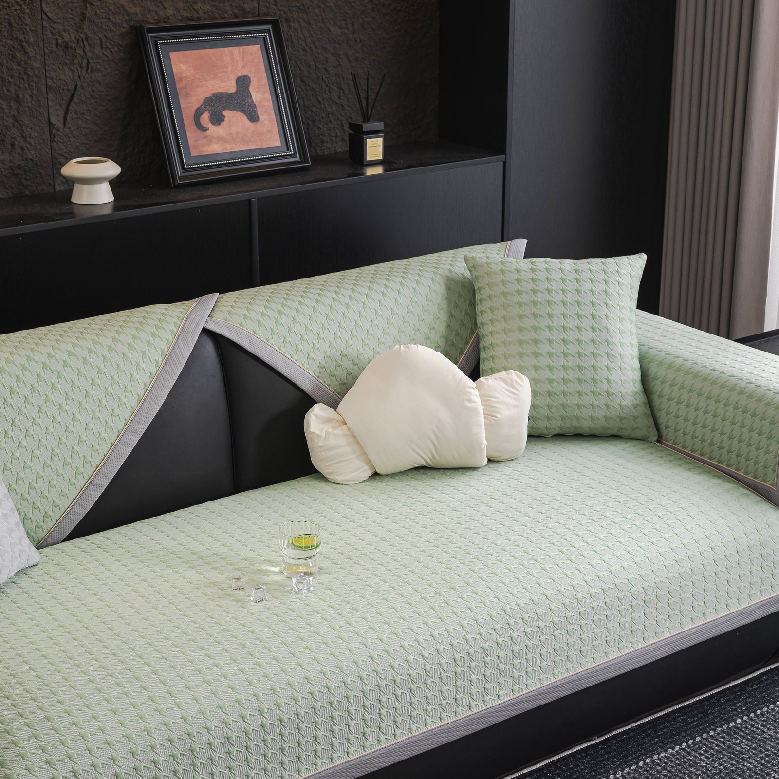 Houndstooth Ice Silk Breathable Sofa Cover, Modern Non-Slip Summer Couch Protector