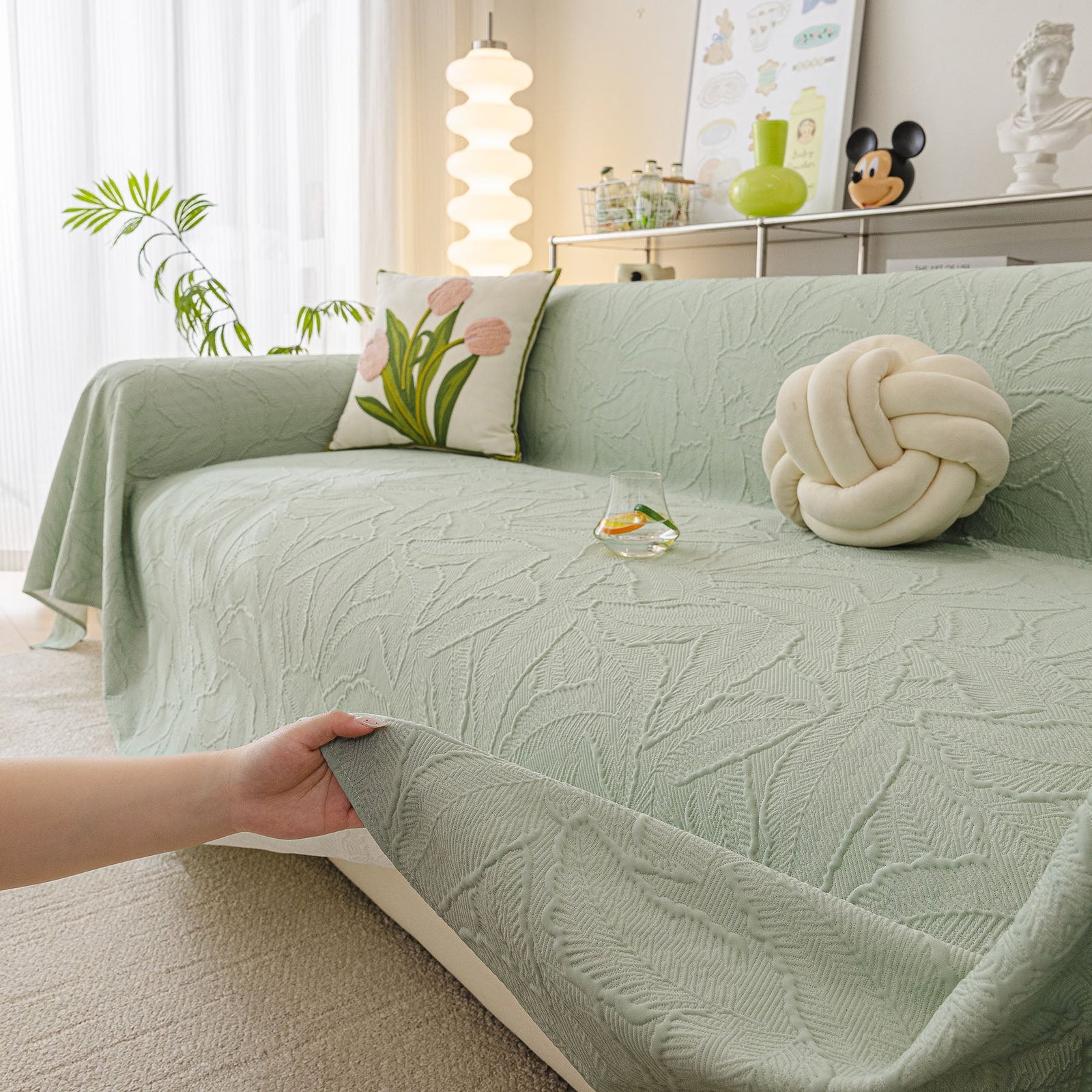 Durable Cooling Couch Cover for Dogs Textured Chic Leaf Summer Throw Cover Blanket