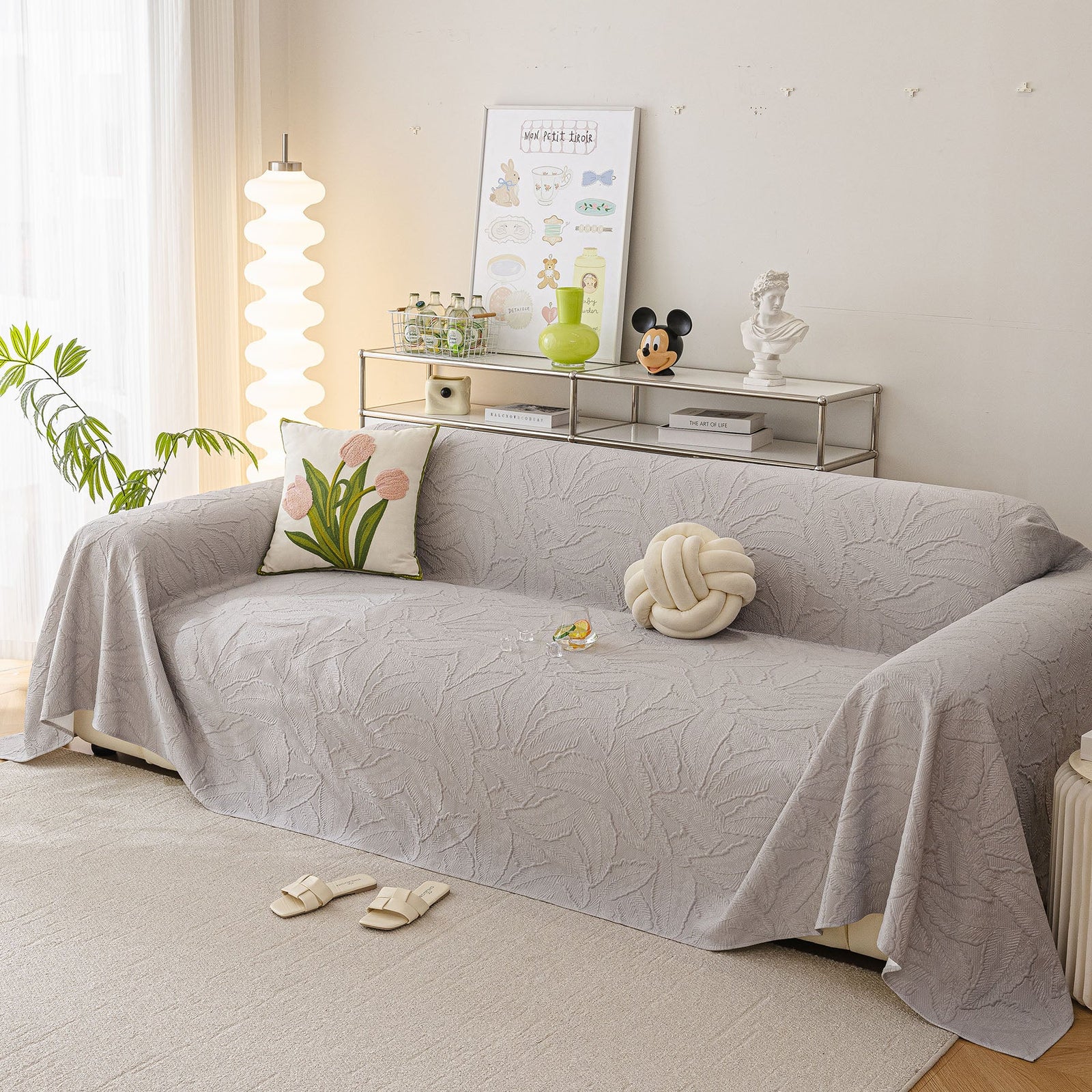 Durable Cooling Couch Cover for Dogs Textured Chic Leaf Summer Throw Cover Blanket