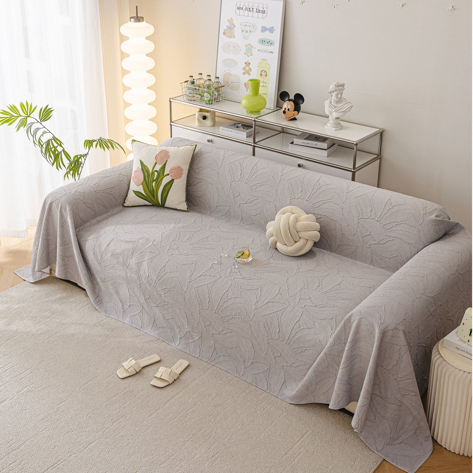 Durable Cooling Couch Cover for Dogs Textured Chic Leaf Summer Throw Cover Blanket