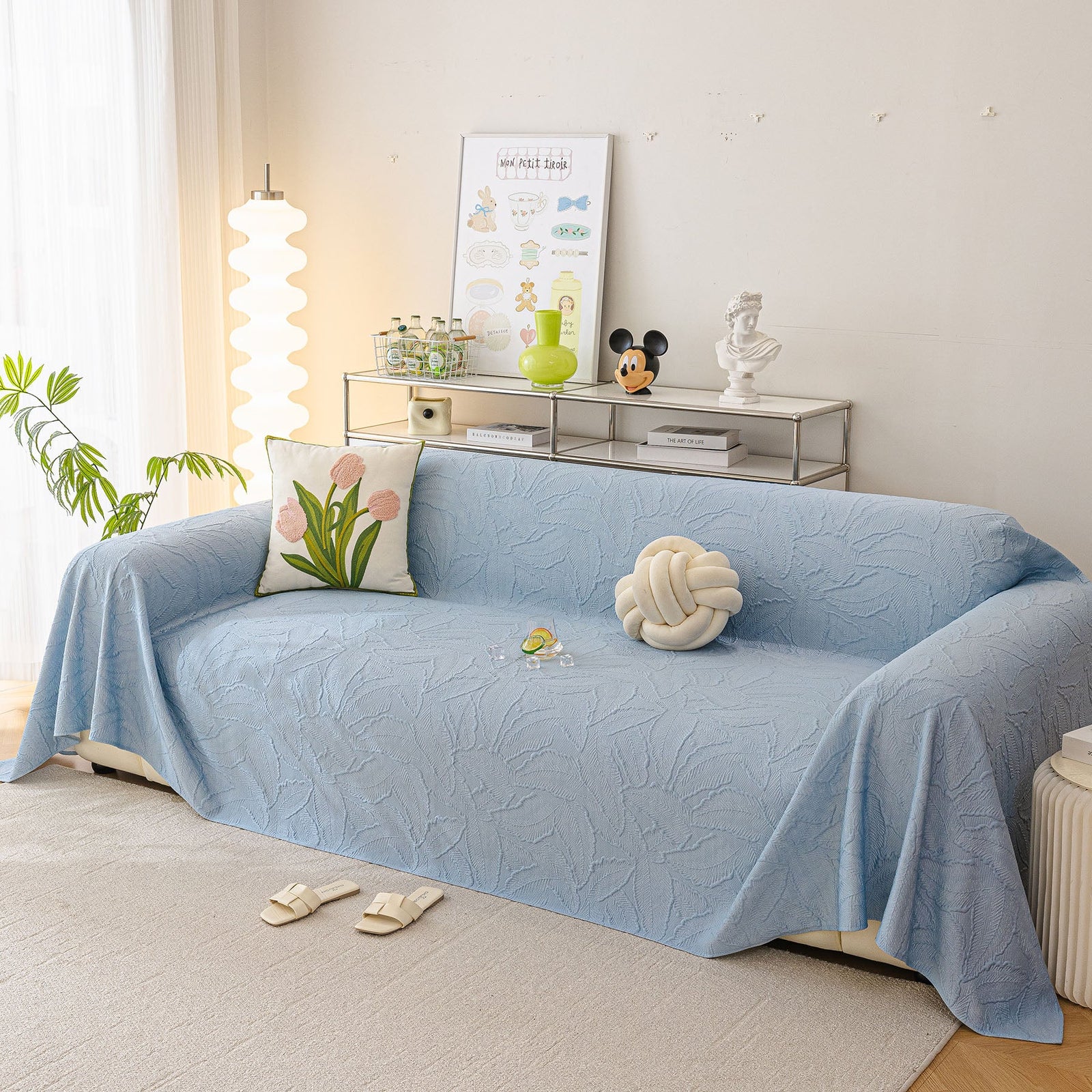 Durable Cooling Couch Cover for Dogs Textured Chic Leaf Summer Throw Cover Blanket