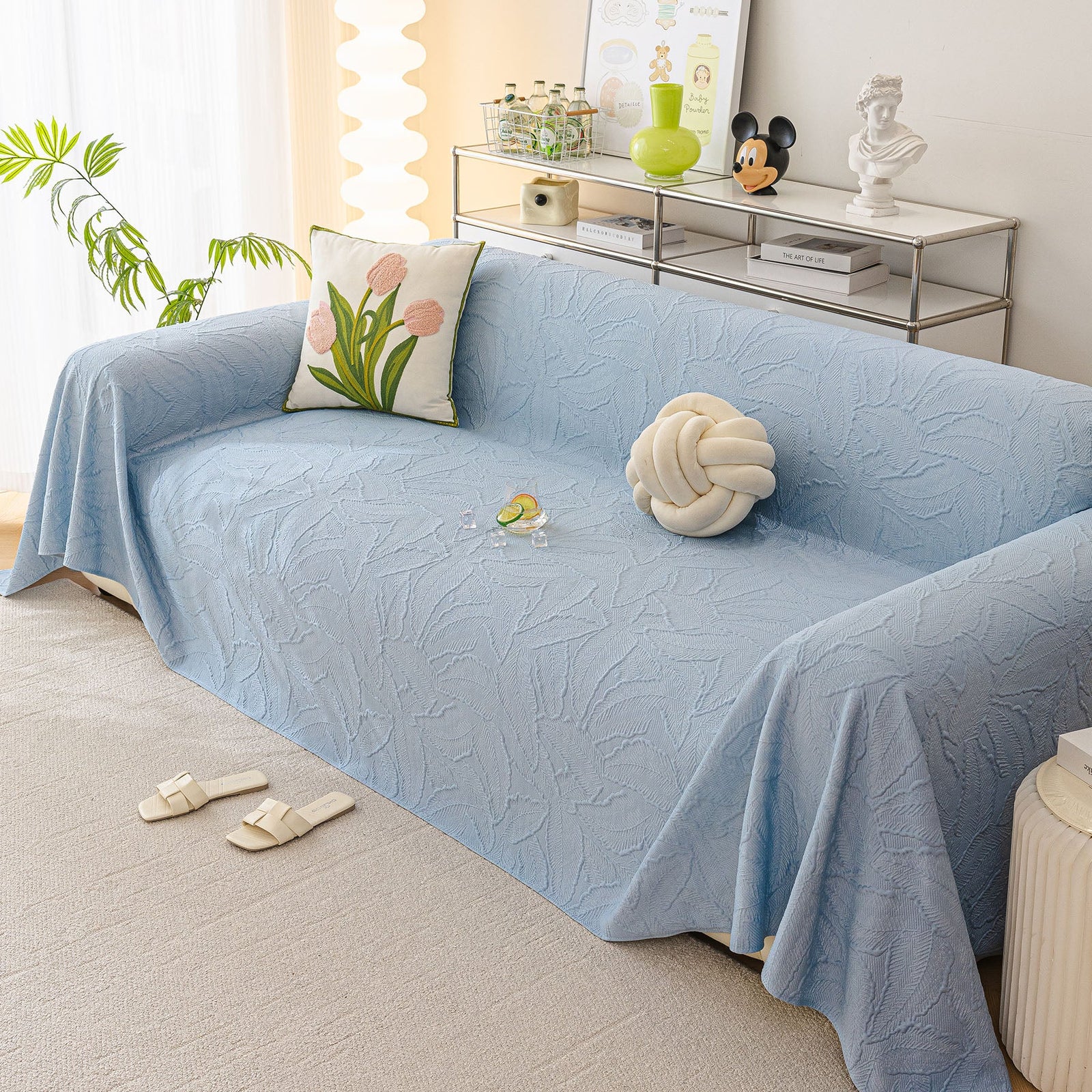 Durable Cooling Couch Cover for Dogs Textured Chic Leaf Summer Throw Cover Blanket
