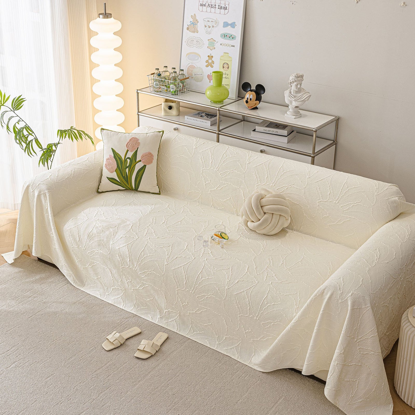 Durable Cooling Couch Cover for Dogs Textured Chic Leaf Summer Throw Cover Blanket