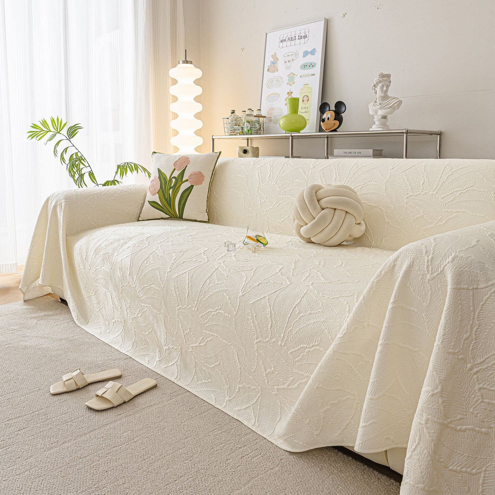 Durable Cooling Couch Cover for Dogs Textured Chic Leaf Summer Throw Cover Blanket