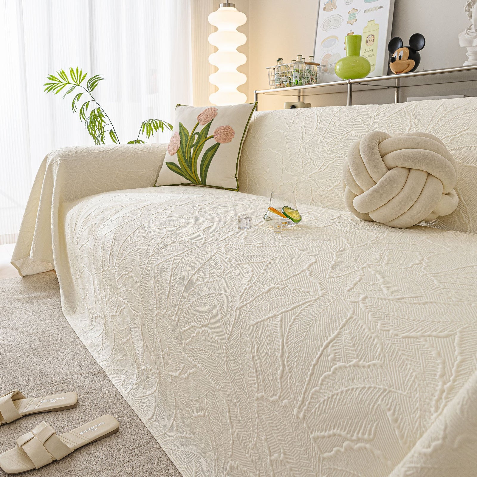 Durable Cooling Couch Cover for Dogs Textured Chic Leaf Summer Throw Cover Blanket