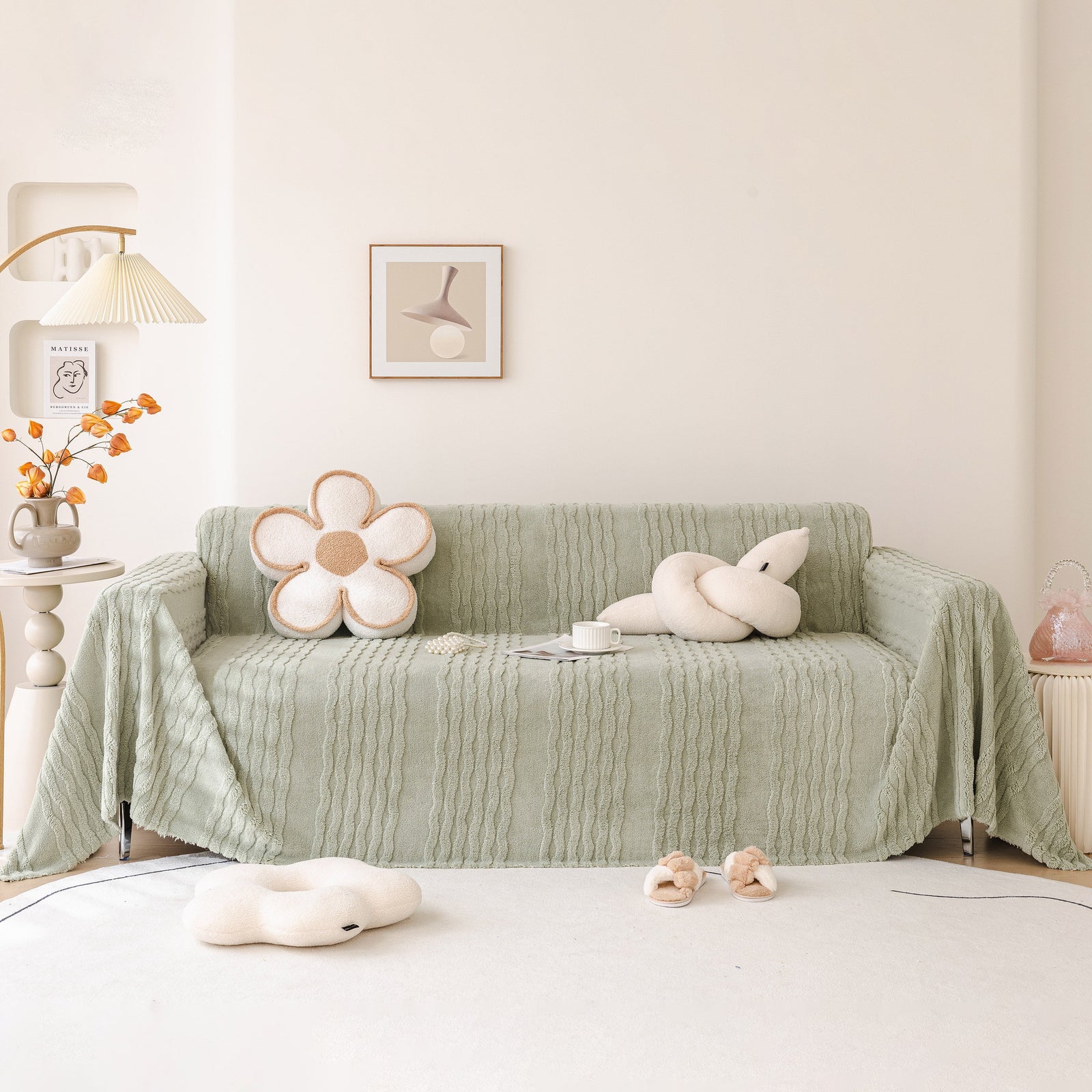 Modern 3D Water Ripple Sofa Cover, Non-Shedding Cream Style Furniture Protector Throw