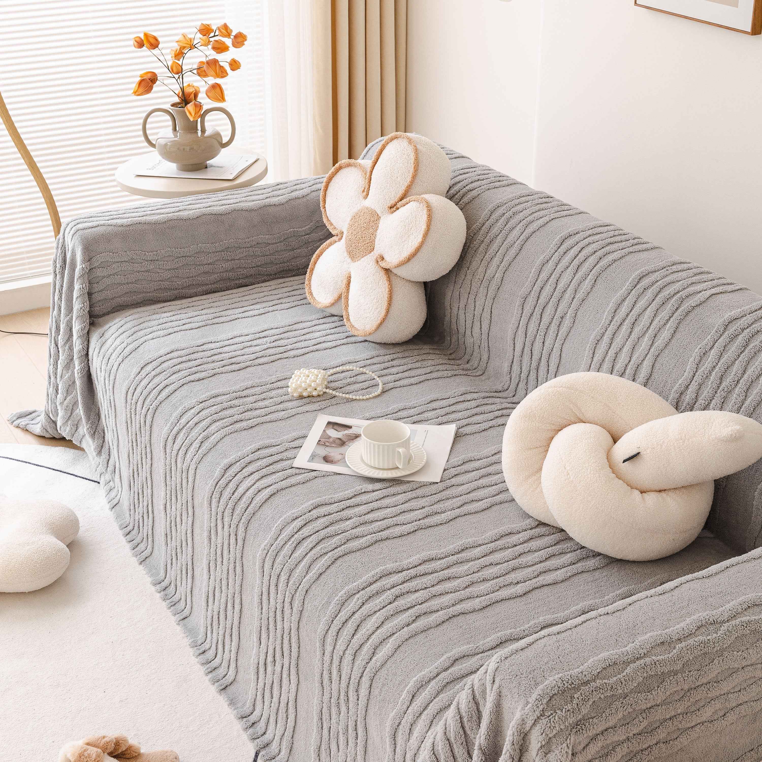 Modern 3D Water Ripple Sofa Cover, Non-Shedding Cream Style Furniture Protector Throw
