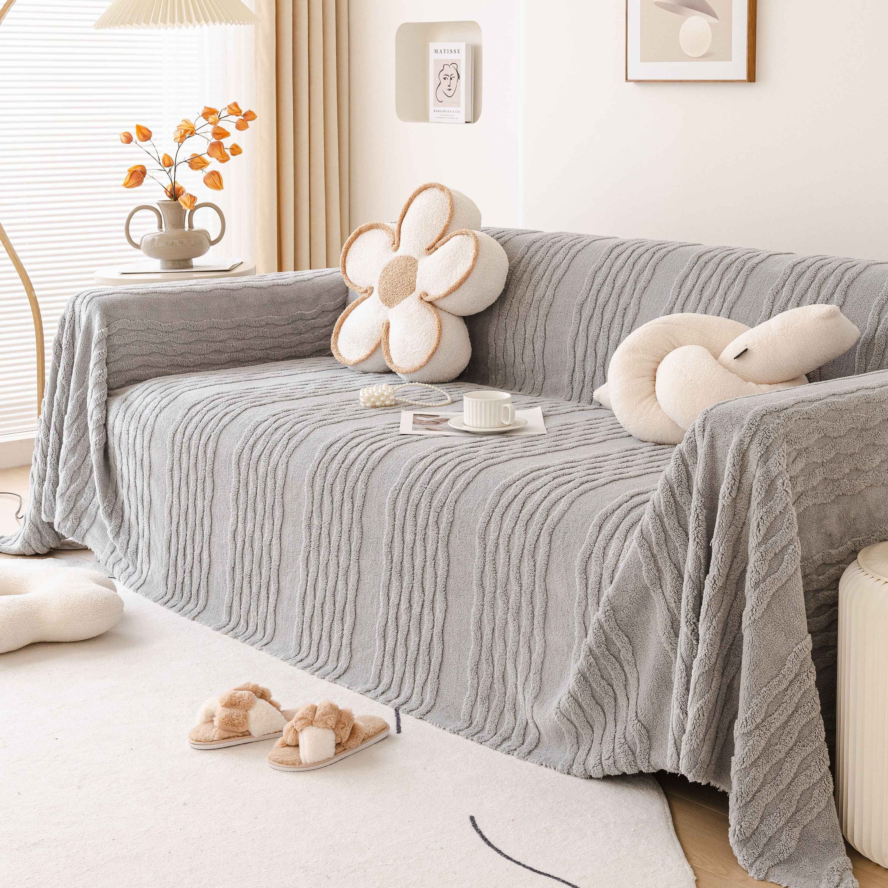 Modern 3D Water Ripple Sofa Cover, Non-Shedding Cream Style Furniture Protector Throw
