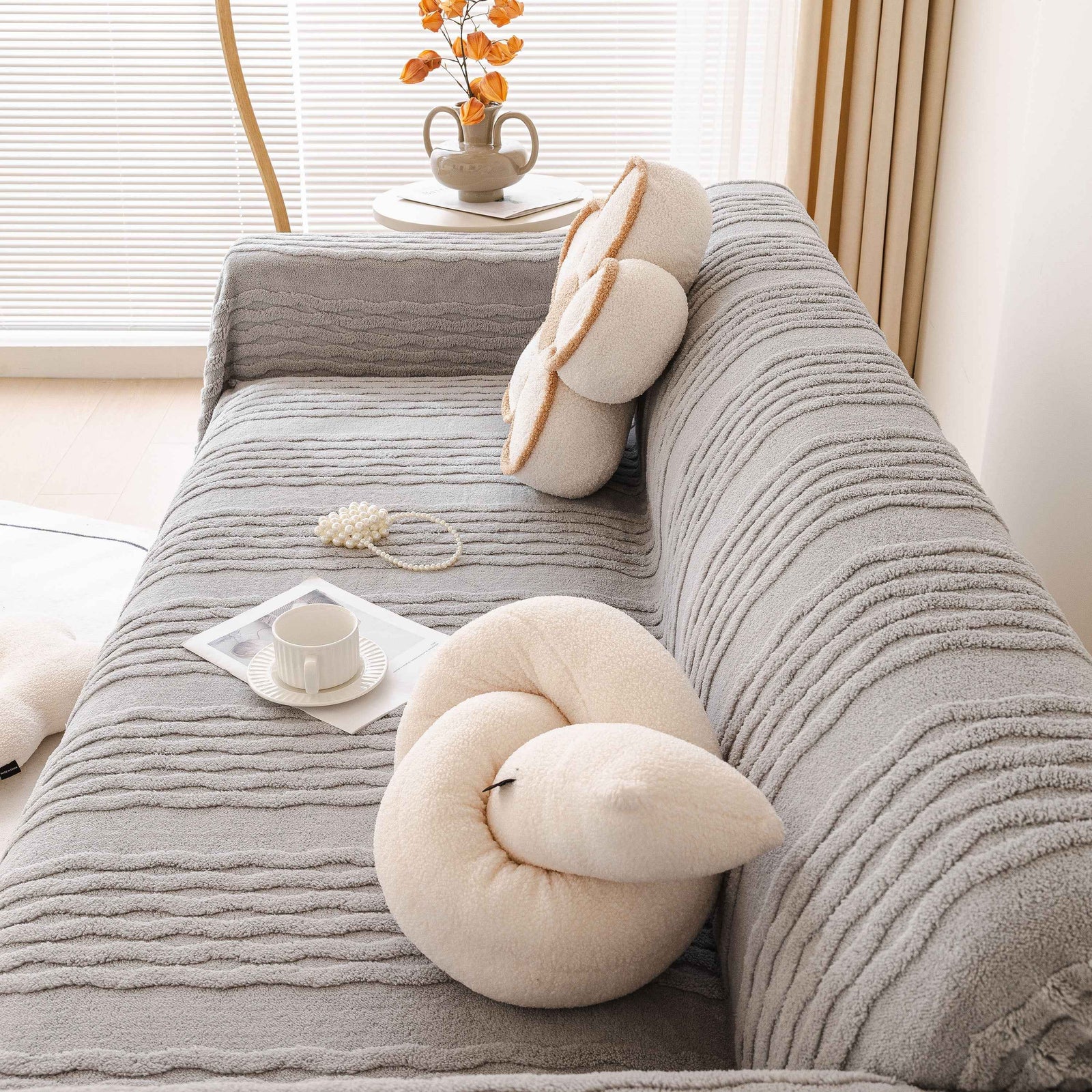 Modern 3D Water Ripple Sofa Cover, Non-Shedding Cream Style Furniture Protector Throw