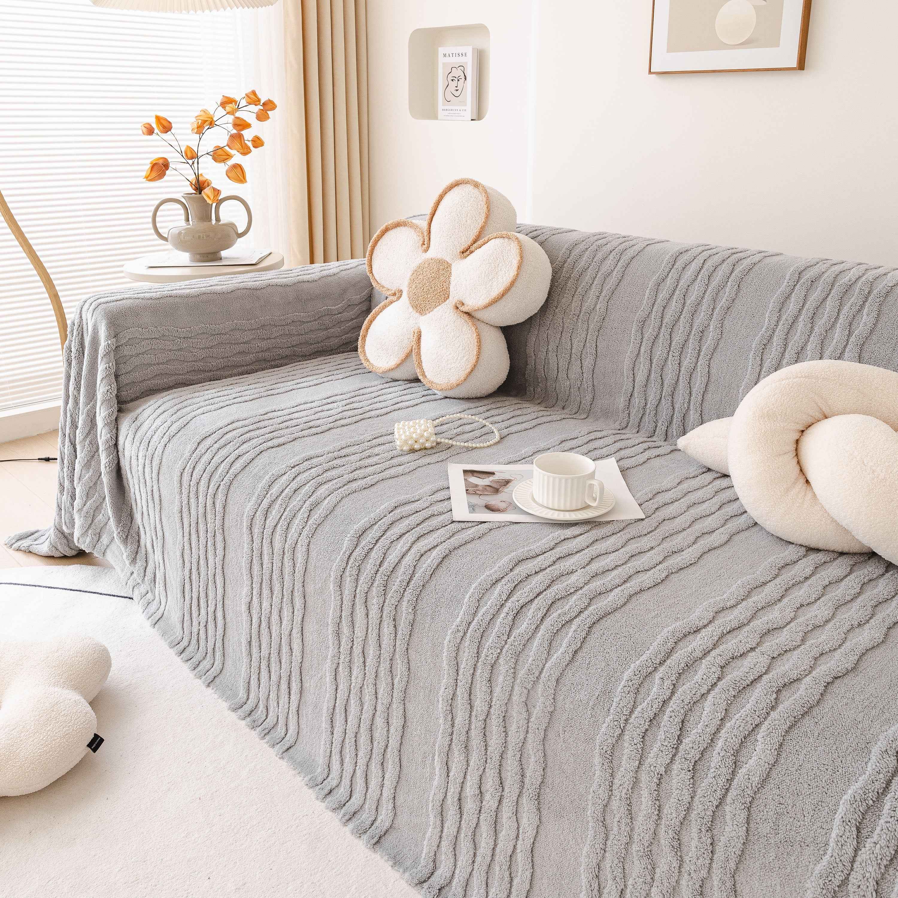 Modern 3D Water Ripple Sofa Cover, Non-Shedding Cream Style Furniture Protector Throw