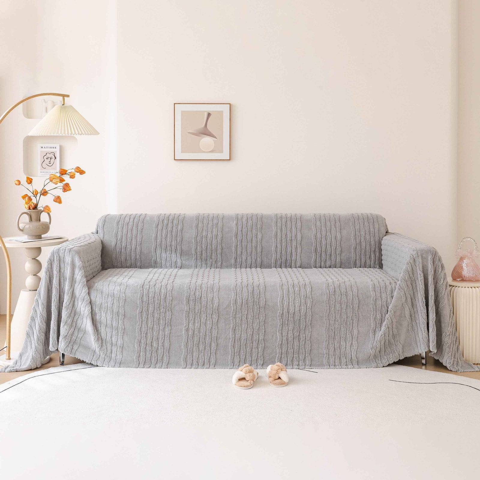 Modern 3D Water Ripple Sofa Cover, Non-Shedding Cream Style Furniture Protector Throw