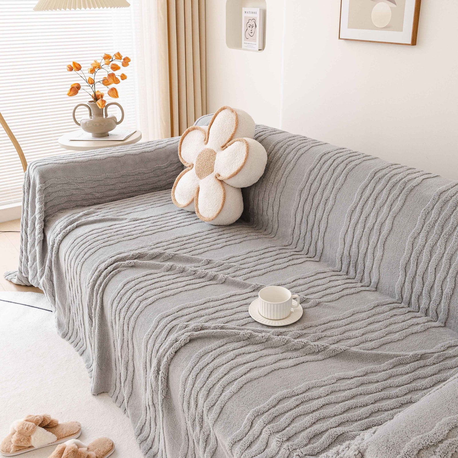 Modern 3D Water Ripple Sofa Cover, Non-Shedding Cream Style Furniture Protector Throw